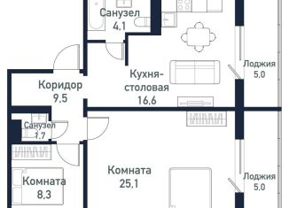 Продажа двухкомнатной квартиры, 65.3 м2, Челябинская область, улица имени капитана Ефимова, 8