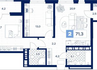 2-ком. квартира на продажу, 71.3 м2, Тюмень, Пышминская улица, 216А