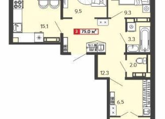 3-комнатная квартира на продажу, 75 м2, Пензенская область, Алая улица, с74