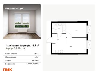Продается однокомнатная квартира, 32.5 м2, Москва, ЖК Никольские Луга
