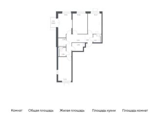 Трехкомнатная квартира на продажу, 78.4 м2, посёлок Мирный, жилой комплекс Томилино Парк, к5.4