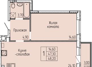 Продам 1-ком. квартиру, 48.5 м2, Батайск