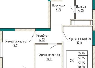 2-комнатная квартира на продажу, 58.2 м2, Екатеринбург, Орджоникидзевский район, проспект Космонавтов, 110