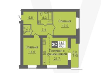 Продам 3-ком. квартиру, 76.9 м2, Новосибирская область