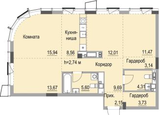 Квартира на продажу студия, 93.4 м2, Ижевск, улица Лихвинцева, 17, ЖК Республика