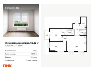 Продам 2-комнатную квартиру, 68.3 м2, городской посёлок Янино-1, жилой комплекс Янинский Лес, 9