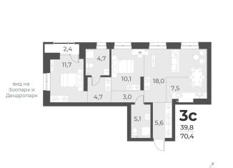 Продам 3-комнатную квартиру, 70.4 м2, Новосибирская область, жилой комплекс Русское солнце, 2