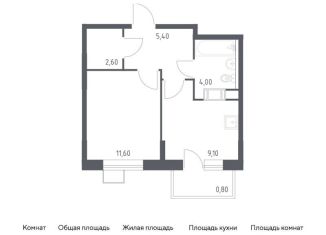 1-комнатная квартира на продажу, 33.5 м2, деревня Середнево, жилой комплекс Цветочные Поляны Экопарк, к1