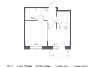 Продается однокомнатная квартира, 33.5 м2, деревня Середнево, жилой комплекс Цветочные Поляны Экопарк, к6
