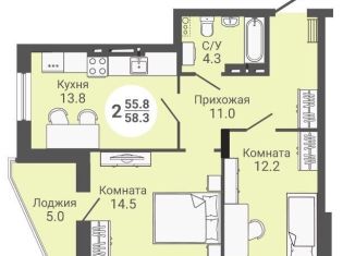 Продажа двухкомнатной квартиры, 58.3 м2, Новосибирск, ЖК На Петухова