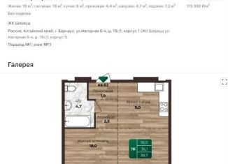 Продается 1-комнатная квартира, 39.7 м2, Барнаул, 6-я Нагорная улица, 15Г/1к1, Центральный район