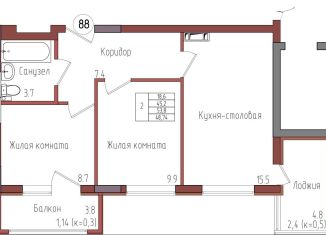 Продаю 2-комнатную квартиру, 48.7 м2, Калининград