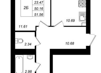 2-комнатная квартира на продажу, 51.6 м2, село Осиново, улица Гайсина, 2Б