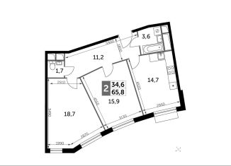2-комнатная квартира на продажу, 65.6 м2, посёлок Развилка, Римский проезд, 13