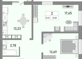 2-комнатная квартира на продажу, 61.7 м2, Оренбург, Промышленный район, жилой комплекс Осенний Лист, 6