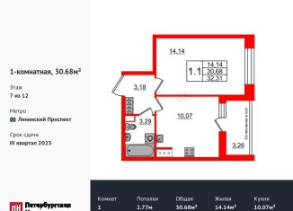Продажа 1-комнатной квартиры, 30.7 м2, Санкт-Петербург, метро Проспект Ветеранов
