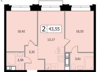 Двухкомнатная квартира на продажу, 43.6 м2, Одинцово