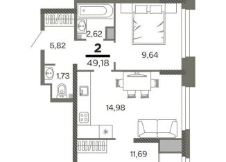 Продается 2-комнатная квартира, 49.2 м2, Рязань