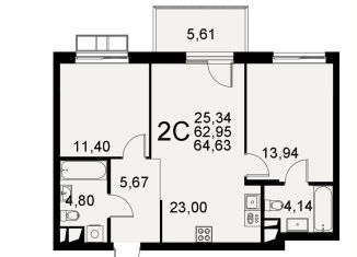Продается 2-комнатная квартира, 64.6 м2, Тульская область, Хлебная площадь