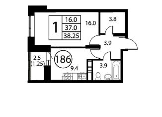 1-комнатная квартира на продажу, 38.3 м2, Домодедово