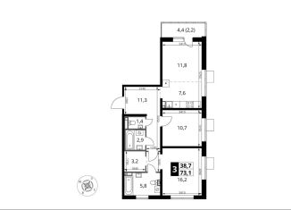 3-комнатная квартира на продажу, 73.1 м2, деревня Сапроново, жилой комплекс 1-й Донской, 4