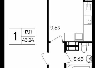 Продаю 1-комнатную квартиру, 43.2 м2, посёлок городского типа Гвардейское, Курганная улица