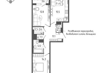 2-комнатная квартира на продажу, 64.3 м2, Санкт-Петербург, Измайловский бульвар, 9, метро Московские ворота