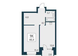 Продажа 1-комнатной квартиры, 46.4 м2, Новосибирск, Заельцовский район