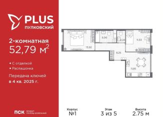2-ком. квартира на продажу, 52.9 м2, Санкт-Петербург