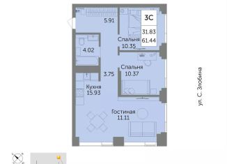 3-ком. квартира на продажу, 61.4 м2, Уфа, жилой комплекс Урбаника, лит1