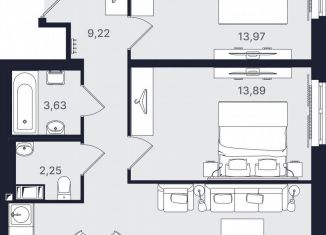Трехкомнатная квартира на продажу, 65.7 м2, Санкт-Петербург, проспект Большевиков, уч3, ЖК Про.Молодость