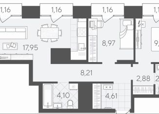 Продается трехкомнатная квартира, 64.9 м2, Тюмень, Краснооктябрьская улица, 4Ак1