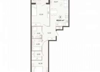 2-ком. квартира на продажу, 68.6 м2, Санкт-Петербург, улица Коли Томчака, 21У, Московский район