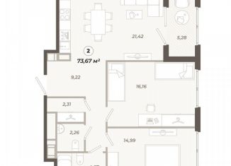 Продам двухкомнатную квартиру, 73.7 м2, Санкт-Петербург, улица Коли Томчака, 21У, Московский район