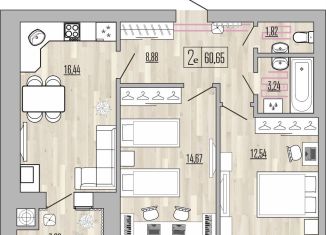 Продам двухкомнатную квартиру, 60.7 м2, Рыбное, Перспективная улица, 16