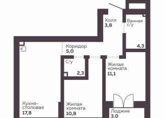 Продам 2-комнатную квартиру, 55.1 м2, Екатеринбург, Орджоникидзевский район