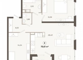 2-комнатная квартира на продажу, 75.6 м2, Санкт-Петербург, улица Коли Томчака, 21У, Московский район