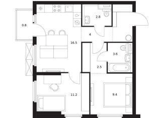2-комнатная квартира на продажу, 54.8 м2, деревня Утечино