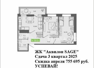 Продаю 2-ком. квартиру, 58.1 м2, Архангельск, Северодвинская улица, 25А