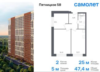 Двухкомнатная квартира на продажу, 47.4 м2, Москва, Пятницкое шоссе, 56Б, ЖК Перец