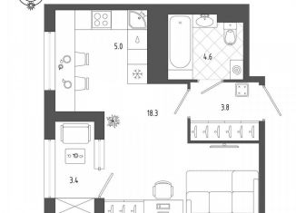 Продается квартира студия, 33.4 м2, Санкт-Петербург, Измайловский бульвар, 9, метро Балтийская