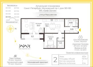 Продается 2-ком. квартира, 75.7 м2, Санкт-Петербург, Московский проспект, 183-185, ЖК Граф Орлов