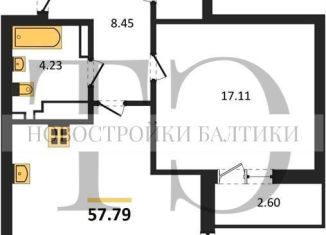 Продаю однокомнатную квартиру, 57.8 м2, Калининград, Ленинградский район