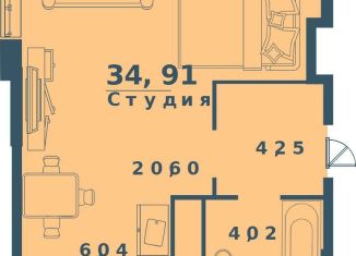 Однокомнатная квартира на продажу, 34.9 м2, Ульяновск, ЖК Юность, улица Ульяны Громовой, 8Б