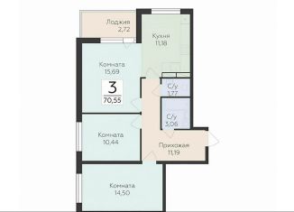 Продажа 3-ком. квартиры, 70.6 м2, деревня Лупполово