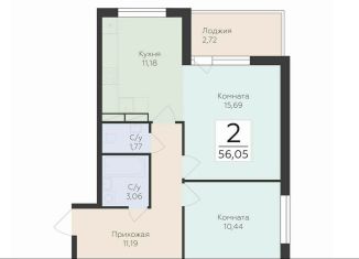 Продается двухкомнатная квартира, 56.1 м2, деревня Лупполово, ЖК Финские Кварталы