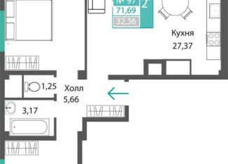 Продается 2-комнатная квартира, 71.7 м2, село Мирное