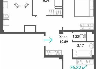 Продаю трехкомнатную квартиру, 72.4 м2, село Мирное