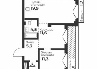 Продам однокомнатную квартиру, 54.6 м2, Челябинск