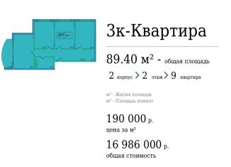 Продажа трехкомнатной квартиры, 89.4 м2, поселок городского типа Отрадное, шоссе Дражинского, 2Е